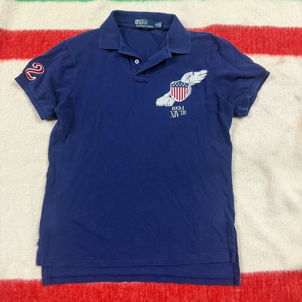 Polo Ralph Lauren Mens Wing Foot Track Polo Shirt Navy Blue P-Wing Size M